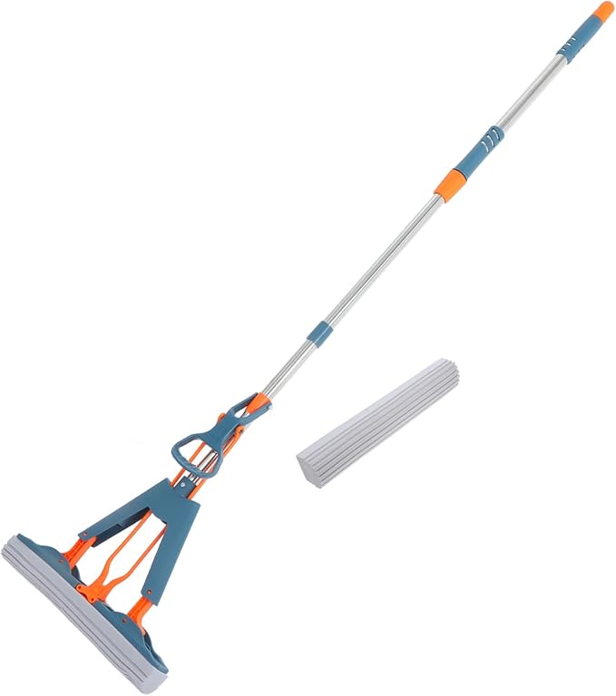 Vaguelly Dual Use Absorbent Sponge Mop 34cm Foldable Wet and Dry Squeeze Mop for Home Cleaning for Tile and Marble Floors Easy to Use No Hand Washing Required