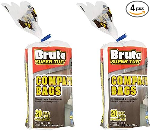 (2 Pack) Brute Super Tuff Heavy Duty 20 Gallon Size Compactor/kitchen Bags - White