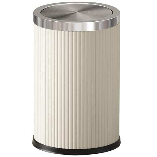 9L/2.3GAL Small Trash Can with Swing LidFancy Gold Waste Paper Baskets for BathroomsGold Trash Can for BathroomBedroom Powder RoomOfficeLaundry Room (9L-White Stripe)