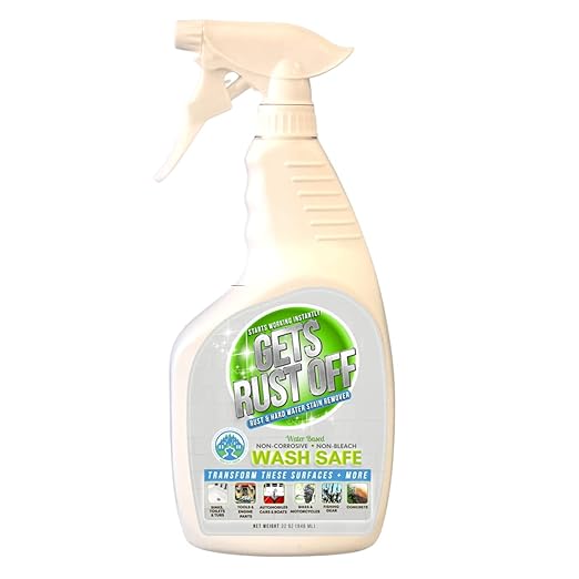 Wash Safe™ GETS RUST OFF | Non-Corrosive Non-Bleach Rust &amp Hard Water Stain Remover | Water-Based Fast-Acting Formula for Metal Concrete Tools &amp More (32 oz Spray)
