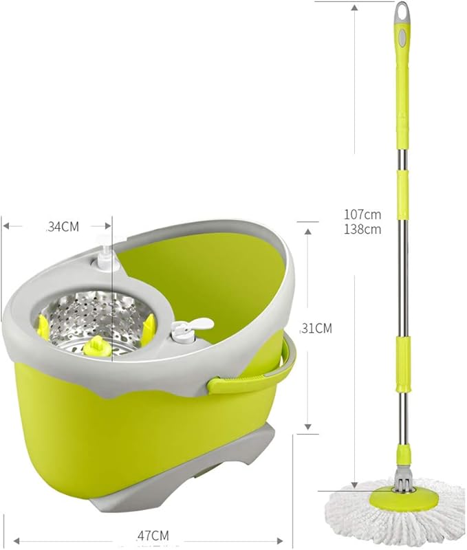 Automatic Rotating Mop with 4 Reusable Heads Hand-Free Pressure Dehydration &amp Metal Basket Double Drive Mop Bucket for Effortless Household Cleaning - Green