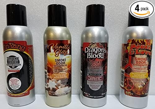 Smoke Odor Exterminator Yin Yang Vanilla Glitz Dragons Blood &amp Peace &amp Love Smoke Odor Exterminator 7 oz Spray 4 Pack Set (1 of Each)