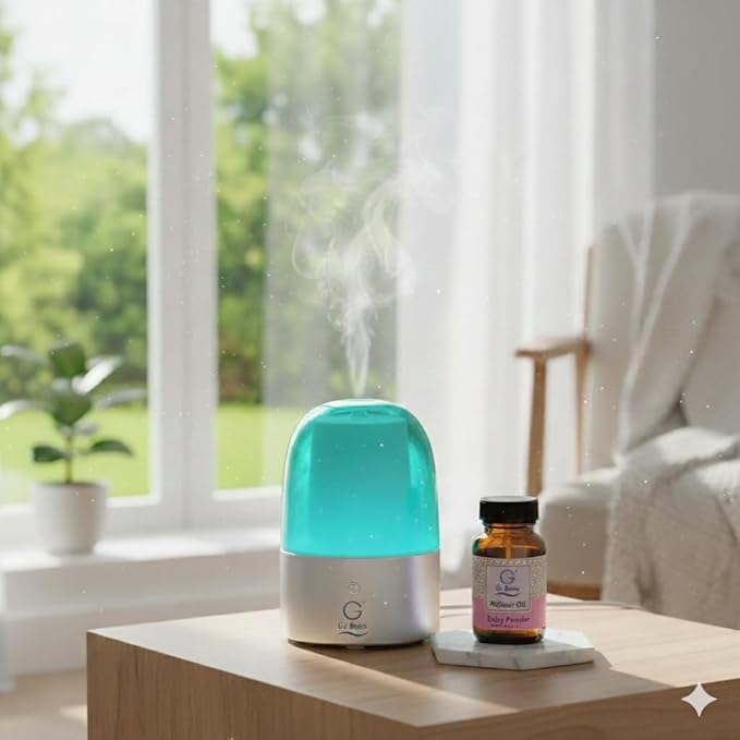 G’s Breeze Smart Diffuser with Refill – Bluetooth &amp Wi-Fi App Control Gradient LED Lighting Adjustable Scent Intensity Low Noise 24 Hour Aromatherapy Diffuser for Home &amp Office - Baby Pow