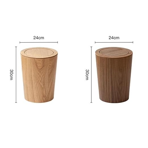 Kitchen Trash Can Simple Wooden Trash Can 8L Wood Grain Round Creative Household With Lid Flip Lid Decorative Garbage Bin Wastebasket Waste Basket(Bent willow color)