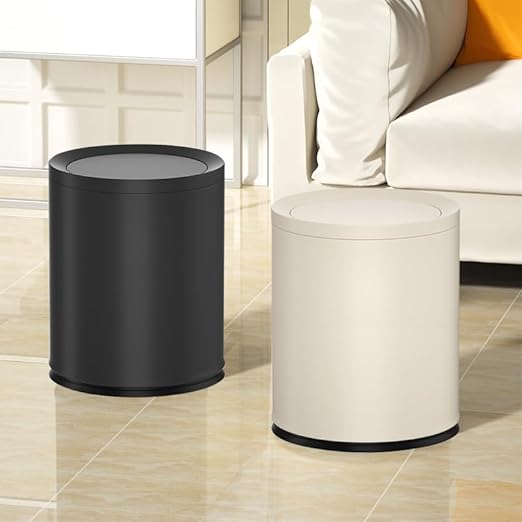 2.6 Gallon/10L Modern Metal Bathroom Trash Can with LidLight LuxuryElegant Waste BasketBlack Garbage Canfor BathroomBedroomLiving Room KitchenOfficeBank (10L-Black)