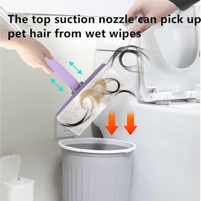 Automatic Cloth Changing Mini Mop - Reusable Rotating Mop for Easy Cleaning in Small Spaces-Compact Automatic Mop with Reusable Cloths-Ideal for Quick Cleanups (White+Purple93cm/36.6in)