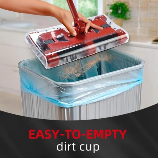Compact Lightweight Cordless Floor Sweeper 46 Foldable Manual Push Cleaner with Rotating Brush 15W Suction for Tile Wood &amp Carpet Red