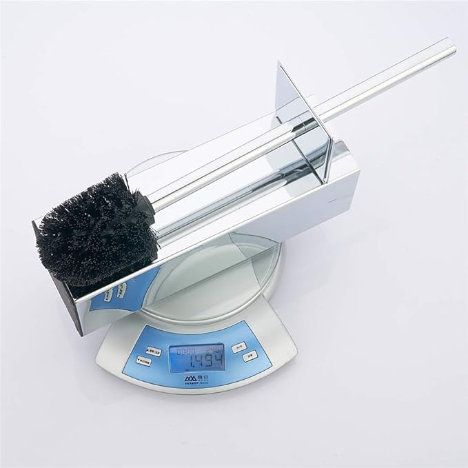 Chrome Square Stainless Steel Toilet Brush with Holder 304 Modern Toilet Brush Set – Rust Resistant Long Handle Replacement Heads Floor Standing Bathroom Toilet Cleaning Brush