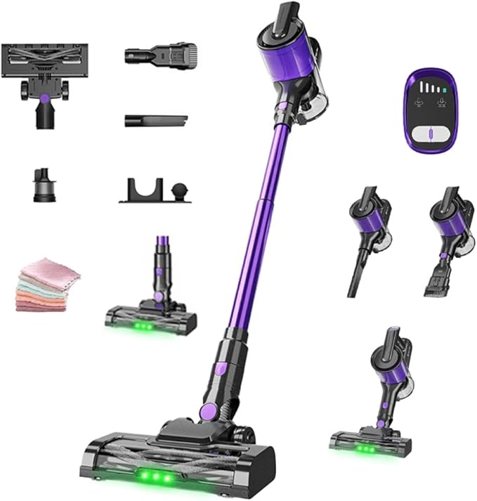 Hearten Cordless Vacuum Cleaner 45 Minute with Green Light Free DishclothPurple
