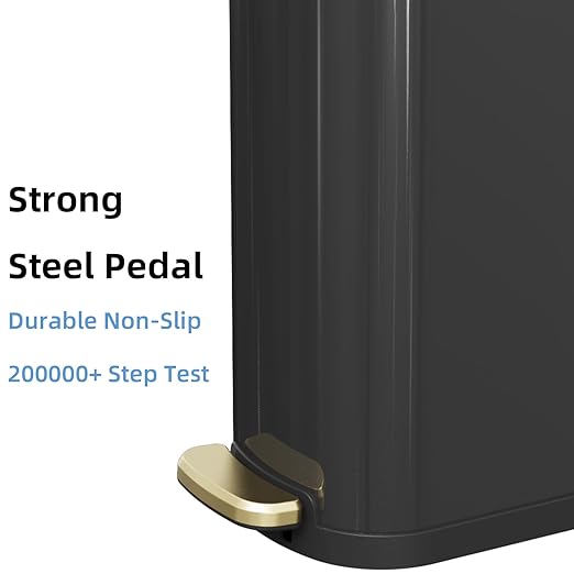 2.6 Gallon Slim Bathroom Trash Can with Soft-Close Foot Pedal 10L Stainless Steel Garbage Can with Removable Liner Bucket for Narrow SpacesBathroom Bedroom (Titanium Black)