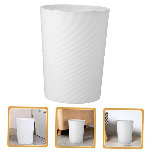 Cabilock White Plastic Trash Can Wastebasket with Large Opening for Bathroom Bedroom Office Kitchen Smooth Interior Easy to Clean Compact No Lid Garbage Bin for Home and Public Spaces