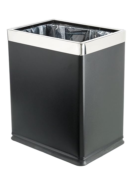 Brelso 'Invisi-Overlap' Open Top Metal Trash Can Small Office Wastebasket Modern Home Décor Rectangle Shape (Black)