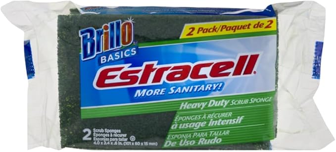 Brillo Basics Estracell Heavy Duty Dish Sponge Pads Pack of 3 (6 Sponges Total) for Effective Cleaning in Kitchen Bathroom &amp Household Dual-Sided for Multi-Use