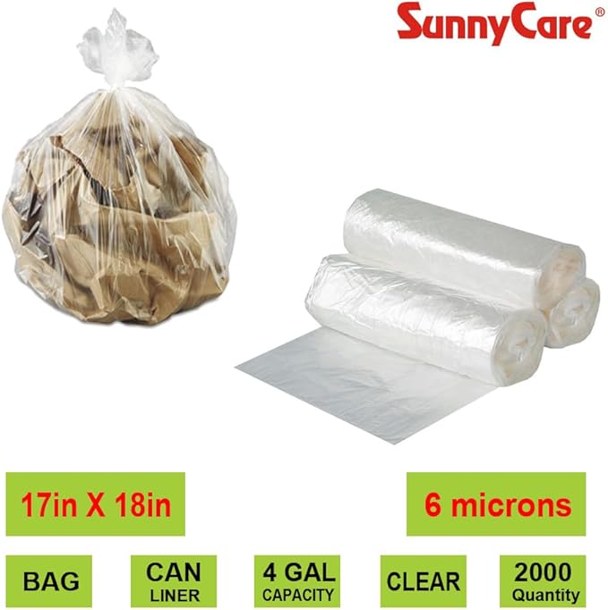 SunnyCare Clear Trash Bags 4 Gallon Capacity 17x18 Inches 6 Microns 2000 Count