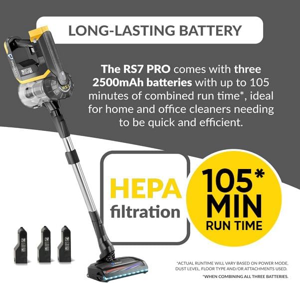Prolux RS7 PRO Cordless Handheld Stick Vacuum for Professsional Home and Office Cleaning with Three Batteries