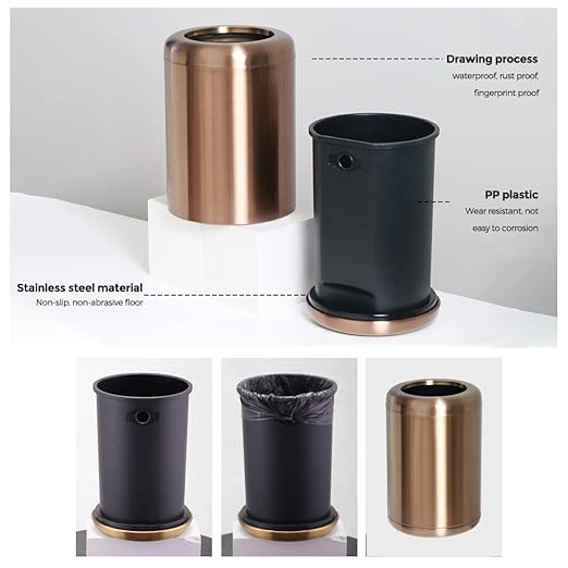10L/2.6GAL Brushed Stainless Steel Trash canOpen Top Wastebasket BinGarbage Can for BathroomLiving RoomOfficeKitchenBedroomHotel (Rose Gold)