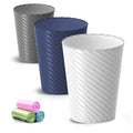 Lysam Bathroom Trash Can 3 Pack 1.8 Gallons Small Trash Can with Trash Bags Bathroom Garbage Can Plastic Trash Bin Round Waste Basket for Bedroom Office Room (White Blue Grey)