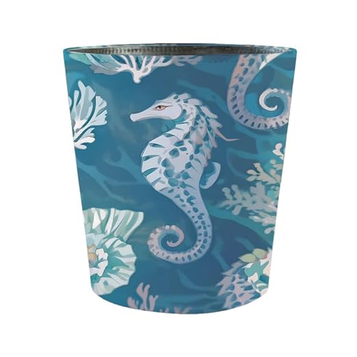 10L/2.64 Gallon Trash Can Decorative Waste Basket PU Leather Waste Paper Basket Waterproof Garbage Can for Bathroom Bedroom Office Kitchen and Living Room - Seahorse