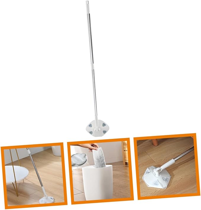 Artibetter Retractable Dust Mop with Rotatable Triangle Microfiber Head White Extendable Handle Hand-Free Cleaning Floor Mop for Home Use with Face Towel Replacement Pads