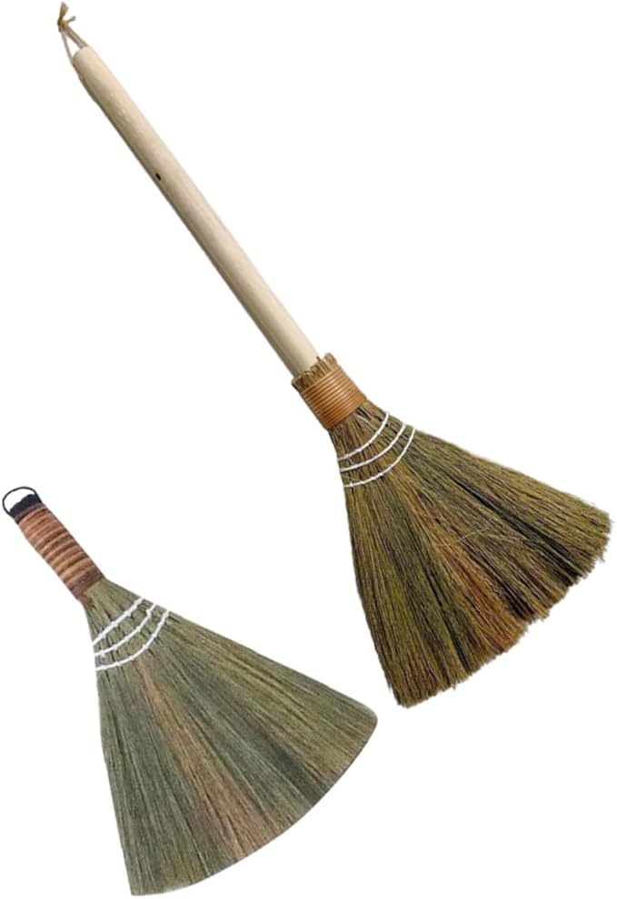 2pcs Handmade Soft Brooms with Detachable Handles Rustic Manual Cleaning Brushes for Indoor and Outdoor Home Use Space-Saving Lightweight Design