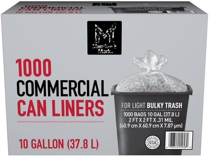 Member' Mark 10-Gallon Commercial Can Liners ~ (1000 Count) ~ Clear.