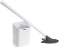 Broombi Sani-Flex Toilet Brush Squeegee and drip-Less Holder Set with a Patented Silicone Bristle-Free Head - no Mess no clinging gunk or Poo Super Clean Solution (White)