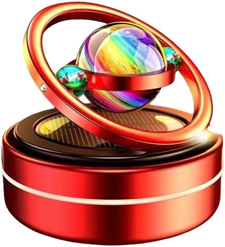 Rotating Car Air Freshener Solar Floating Planet Stocking Stuffers Car Perfume Aromatherapy Diffuser Car Interior Decoration Accessories Diffuser for Car Office Home (Red)