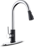 WEWE Kitchen Sink Faucet Pull Down Kitchen Faucet Black and Chrome Kitchen Faucet with Sprayer Stainless Steel Single Handle one or Three Hole for Laundry bar Kitchen Sinks