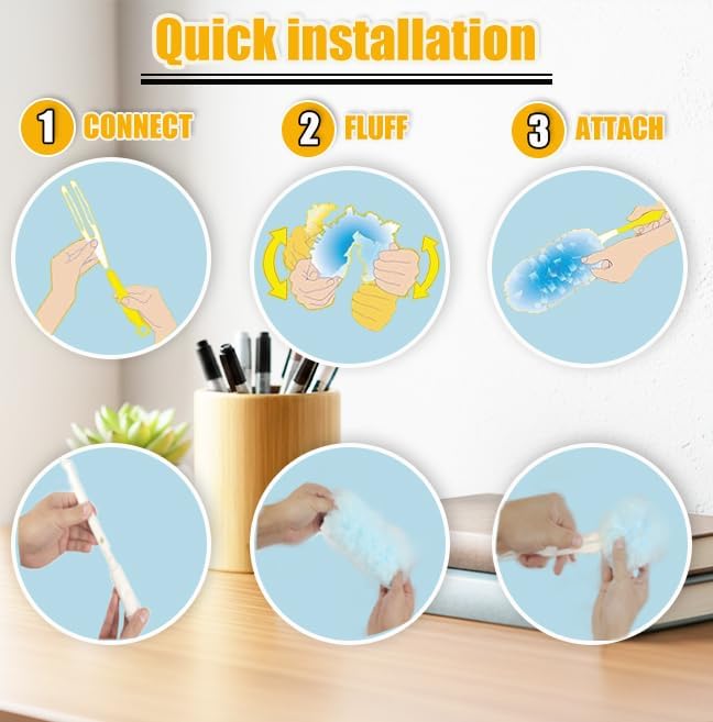 50 Count Duster Refills 360° Heavy Duty Duster Refills Compatible with Swiffer Duster Multisurface Heavy Duty Duster Replacements with 1 Short Handle and 1 Extenda Handle