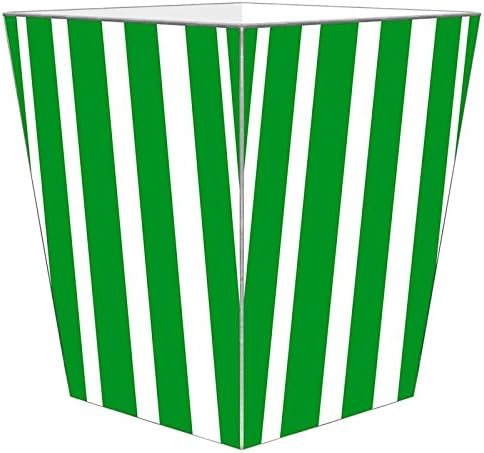 Marye-Kelley WB8418 - Green Stripe with Navy Monogram Wastepaper Basket