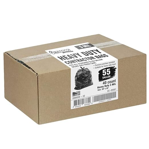 Ultrasac Heavy Duty 55 Gallon Contractor Bags - (40 Count 3 MIL) - 38 x 58 - Large Black Plastic Trash Can Liners - 55-60 Gal Garbage Bag Drum Liners for Outdoor &amp Contractors