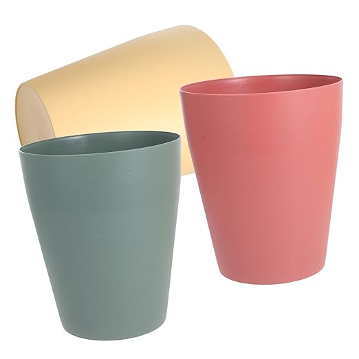 NUOBESTY 3pcs Small Lidless Plastic Trash Can Open Top Wastebaskets for Office Bedroom Household Design Garbage Bins in Green Pink Yellow Compact Practical Storage