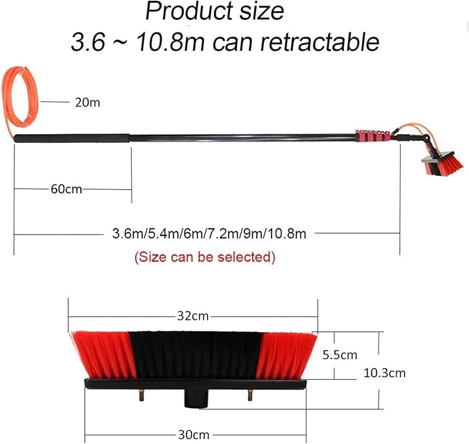 3.6-11M Window Cleaning Equipment Water Fed Window Cleaning Pole Window Cleaning Pole Window Cleaner Solar Panel Cleaning Equipment Glass Cleaning Tools for Indoor/Outdoor High Window