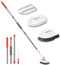 Bathroom Floor Scrubber Brush Set with 3-Section Telescopic Handle Stiff Bristle Tile and Grout Scrub Brush Fiberglass Cloth with Base and Cleaning Sponge for Indoor Shower