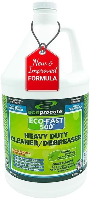 EcoFast 500 New &amp Improved Heavy-Duty Degreaser Cleaner — Non-Toxic Biodegradable Grease Stain Dissolver — Multi Use Concentrate for Kitchen Automotive Floor Wood Fabric Driveway — 1 Gallon
