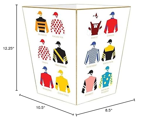 Marye-Kelley WB8581-Jockey Silks Triple Crown White Wastepaper Basket