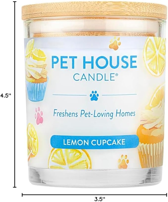 Pet House Candles Clean Long-Lasting Pet Odor Candles for Home Plant-Based 60 Hour Burn Time - Lemon Cupcake 9 oz