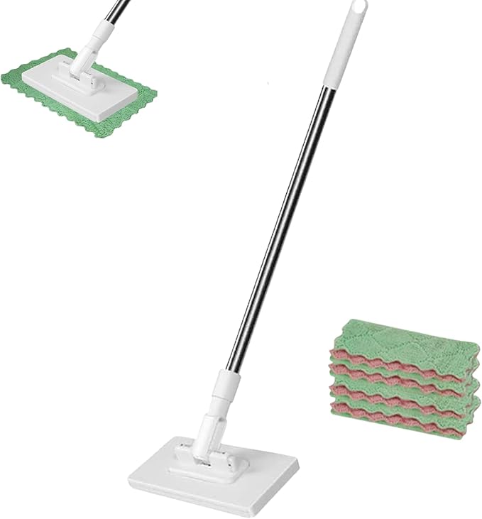 Disposable Dust Mop — Fregona Antipolvo Desechable / Mopa Desechable para Polvo Flat Mop with Disposable Pads &amp 4 Reusable Cloths 39 Extendable Handle (2)
