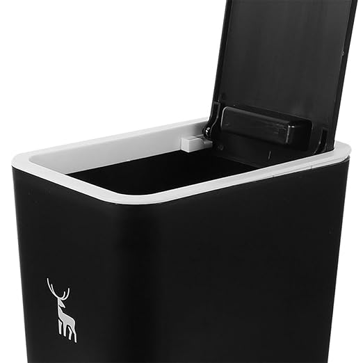 Uonlytech Press-top Trash Can with Lid 15l Plastic Wastebasket for Office Bedroom Kitchen Countertop Use Black Animal Print Press Ring Design