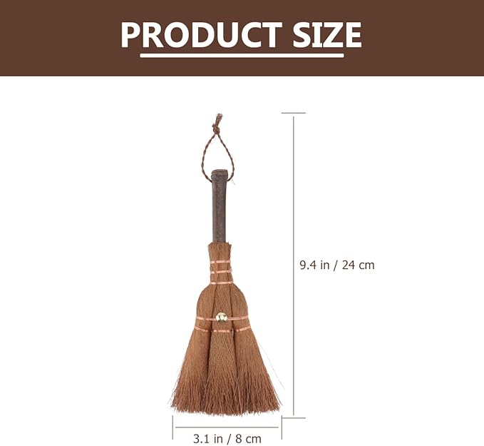 Mini Palm Broom Natural Bristle Small Household Cleaning Tool Lightweight with Hanging Rope for Desk Car Porch Dust Dirt