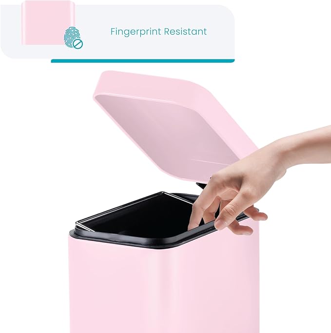 Home Zone Living 1.3 Gallon Small Bathroom Trash Can with Lid and Step Pedal Stainless Steel Wastebasket with Slim Design for Home and Office Matte Pink 5 Liters