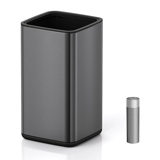Mbillion 4Gal/15L Open top Trash Can with Removable Inner Bucket Small Waste Basket Stainless Steel Metal Trash Can for Bathroom OfficeBrushed Black