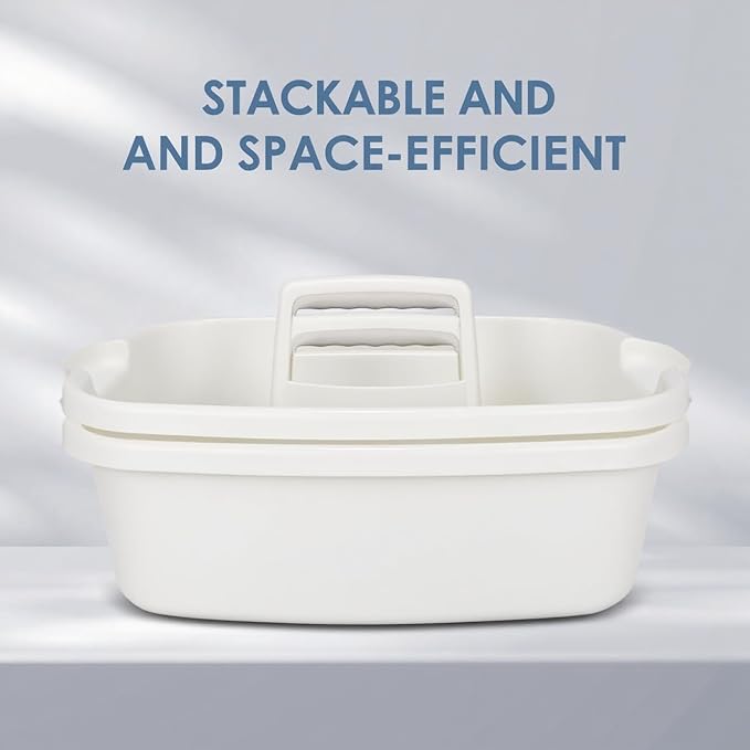 2 Pack Cleaning Supply Caddy with Handle Portable Shower Caddy Organizer Plastic Basket with Handle Stackable Tool Storage for Bathroom Garden Kitchen Home Organization White