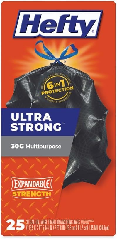 Hefty Ultra Flex 30 Gal. Large Trash Bags with Drawstring 25 ct (Pack of 6)