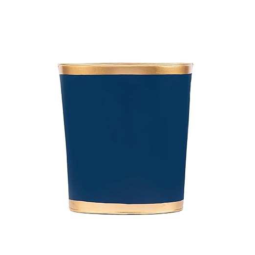 Jaye's Studio Mattie Line Oval Wastebasket &amp Garbage Bin Gold Trim &amp Finish Hand-Painted Handcrafted Metal Trash Bin for Bedroom Office Bathroom 12 x 10 x 8 (Indigo Blue)