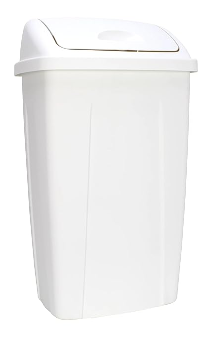 13 Gallon Trash Can Plastic Swing Top Kitchen Garbage Trash Can (White)