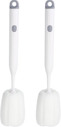 2 Pcs 10.7 Inch Bottle Cleaner Brush Soft Spon Plastic Handle White