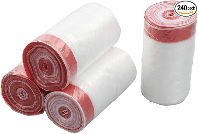Clear Drawstring Garbage Bags Kitchen Trash Bags 4 Rolls/240 Bags (3 gallon)
