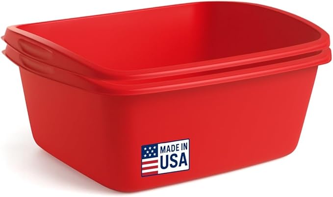 Tribello 2-Pack Dish Pans for Kitchen Sink Plastic Tub Dishpan Wash Basin and Foot Bath for Soaking Feet Wash Bucket for Washing and Storage Cleaning Supplies - 12 Quarts - Heavy Duty - (Red)