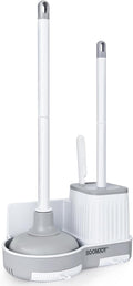 BOOMJOY Toilet Brush and Plunger Set with Crevice Cleaning Brush White Plunger and Brush Combo with Hidden Holder Bathroom Plunger and Toilet Bowl Brush Set Heavy Duty